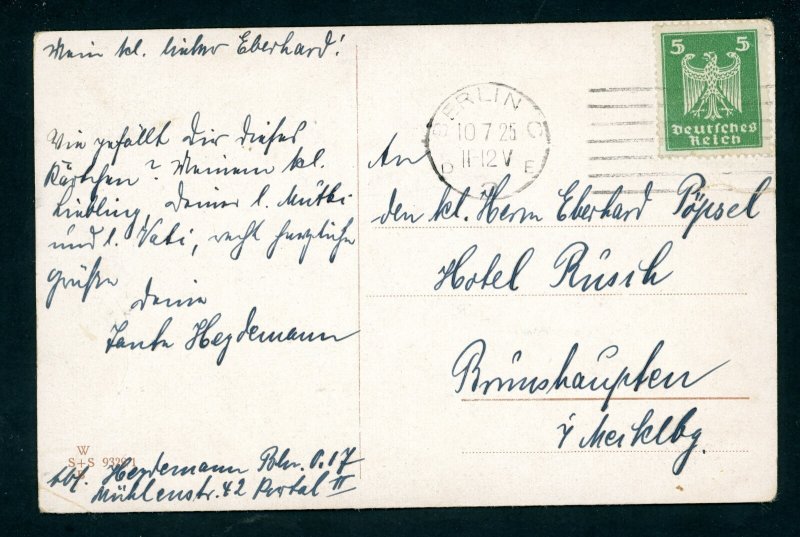 GERMANY BERLIN 7/10/1925 PPC TO BRUNSHAUPTEN