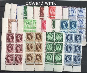 GB 1955 Edward wmk set of 18 ½d - 1/6d in cyl blocks of 6, stamps unmounted mi