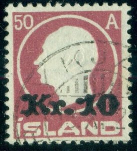 ICELAND #140 (122) 10kr on 50aur, used, VF, Scott $450.00