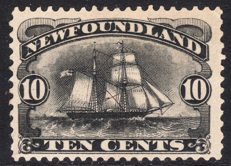 1887 - 1896 Newfoundland Canada Schooner 10¢ black MMH Sc# 59 CV $130.00