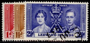 LEEWARD ISLANDS GVI SG92-94, CORONATION set, FINE USED.