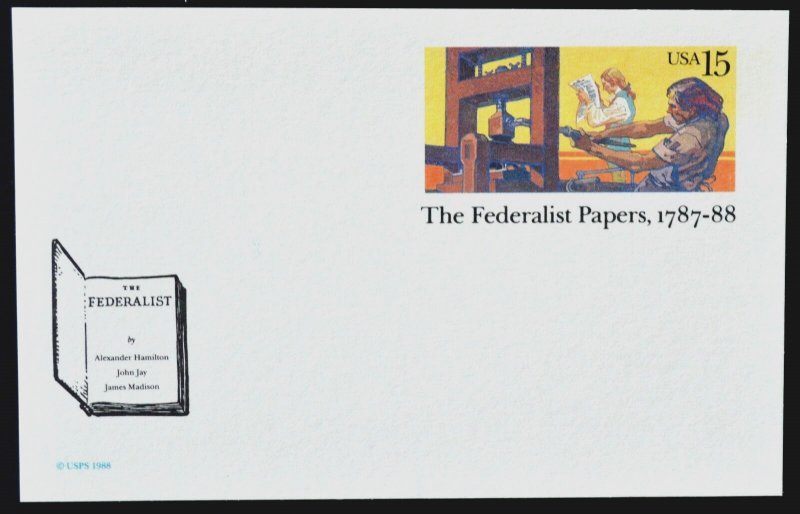 1988 US Sc #UX126 postal card, 15 cent, mint, sharp corners, excellent condition