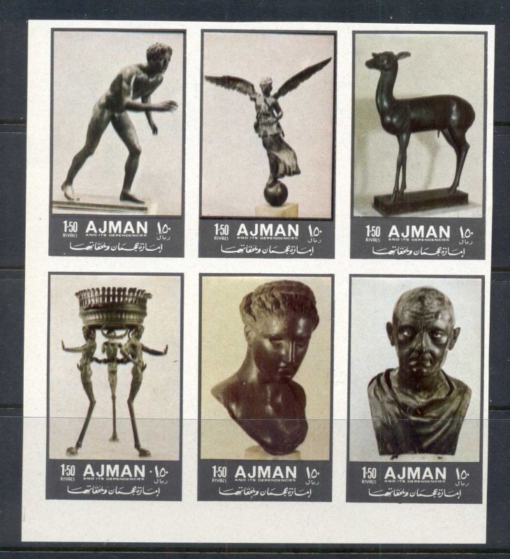 Ajman 1972 Mi#2064-2069b Ancient Bronze Sculptures blk6 IMPERF MUH