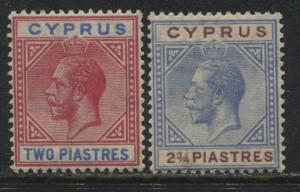 Cyprus KGV 1921  2 & 2 3/4 piastres mint o.g.