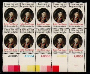 1979 John Paul Jones Plate Block Of 10 15c Postage Stamps, Sc# 1789, MNH, OG