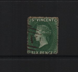 St Vincent 1862 SG4 6d Green - 16 perf no watermark used