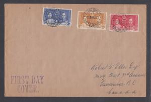 Northern Rhodesia Sc 22- 24 FDC. 1937 Coronation cplt on Selfridge & Co. cover