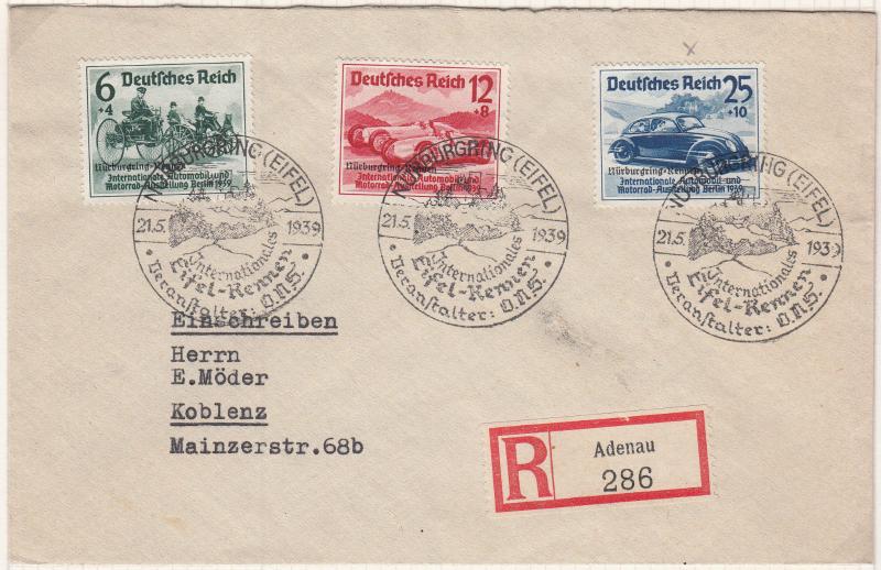 Germany - 1939 overprinted Auto Races Postal History collection on Album pages