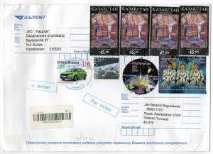 Kazakhstan 2022 Registered Cover to Poland Stamps Space Astronauts Folklore Car