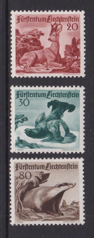 Liechtenstein  #243-245  MH  1950  deer ,grouse , badger