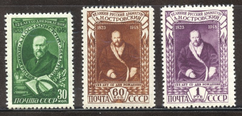 Russia Scott 1227-29 Unused LHOG - 1948 Aleksandr N Ostrovski - SCV $28.50