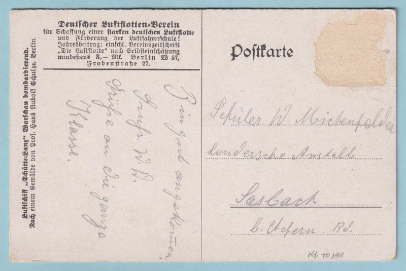 GERMANY ZEPPELIN SCHUTTE-LANZ  1915  WW1 BOMBING MARSCHOU  B246
