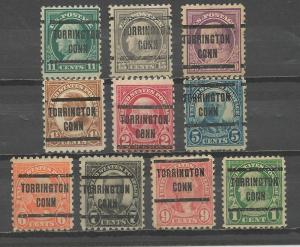 30 TORRINGTON CONN Precancels on Vintage U.S. Stamps, Hinged