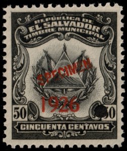 ✔️ EL SALVADOR 1926 (1920) COAT OF ARMS MUNICIPAL REVENUE 50 CTVS MNH [034]