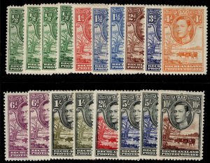 BECHUANALAND PROTECTORATE GVI SG118-128, 1938-52 set + SHADES, M MINT. Cat £300+