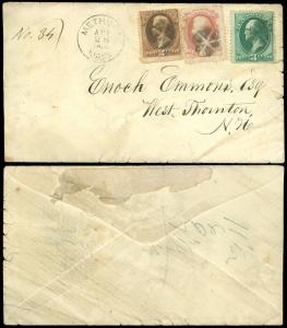 1874 Methuen MA CDS, 3 Color, REG'D, Unusual 11¢ Rate Fancy Cancel Cover to NJ!