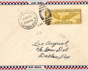 USA Air Mail 8c FLIGHT Cover Illinois Chicago Texas Dallas 1934 {samwells}XZ29