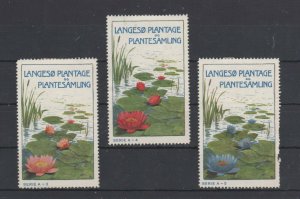 Denmark-Set of 3 Langesø Plantation & Plant Collection Advertising Stamps- MH OG