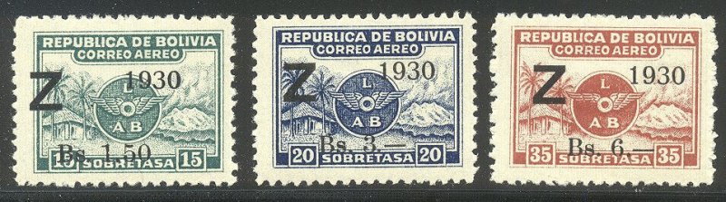 BOLIVIA #C24-26 Mint - 1930 Overprint Set