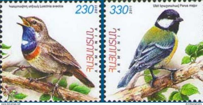 Armenia MNH** 2011 Flora and fauna of Armenia. Birds. Luscinia Svecica. Parus...