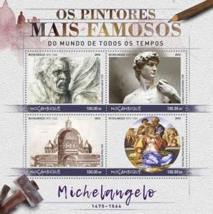 MOZAMBIQUE - 2016 - Painters. Michelangelo - Perf 4v Sheet - MNH