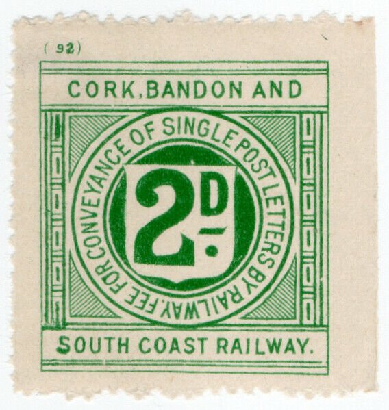 (I.B) Cork Bandon & South Coast Railway : Letter Stamp 2d (plate 92)