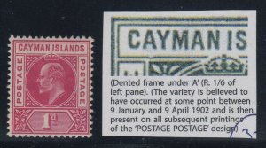 Cayman Islands, Scott 9a (SG 9a), MHR (pencil gum) Dented Frame variety