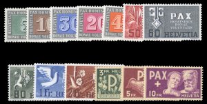 Switzerland #293-305 Cat$525, 1945 Pax, complete set, never hinged