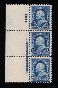 GENUINE SCOTT #264 MINT OG NH 1895 WIDE MARGIN BEP IMPRINT PLATE #180 STRIP OF 3