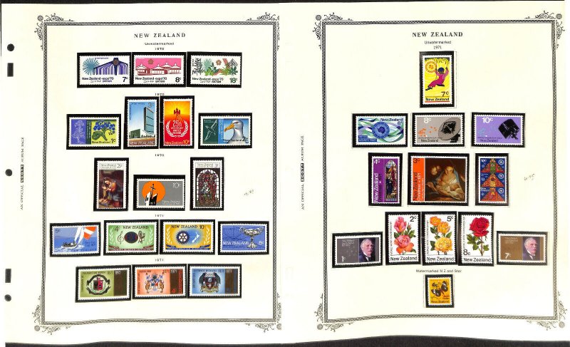 New Zealand Stamp Collection on 12 Scott Specialty Pages, 1967-1973 Mint NH (BP)