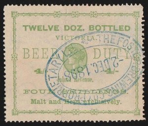 VICTORIA Beer Duty 1895 QV 4/- green Malt & Hops exclusively 12 Doz Bottled Rare