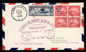 MOMEN: US C6 BLOCK # C10 GRAF ZEPPELIN COVER OCT 11 1928 TO GERMANY LOT #89306