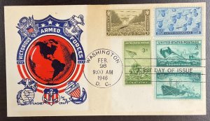 1946 Patriotic FDC 929-939 Armed Forces Cachet craft Navy, Marines, Iwo Jima