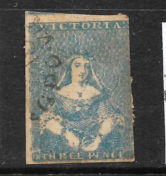 VICTORIA  1850-53  3d  BLUE  QV IMPERF  FU  SG 7