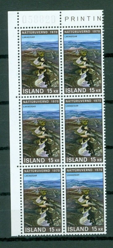 Iceland. 1970  Nature, 15 Kr,Mnh. Plate # 058820. Block of 6. Scott# 426.