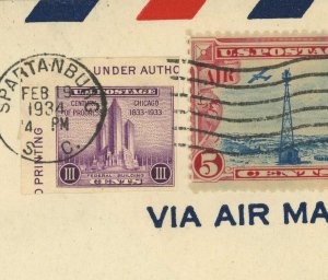 Spartanburg US Army Emergency Service 1934 Airmail Scandal Cover 8c Postage #C11