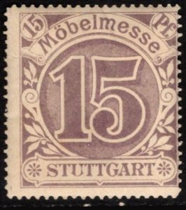Vintage Germany Local Revenue 15 Pfennig Stuttgart Furniture Fair Tax Stamp