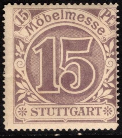 Vintage Germany Local Revenue 15 Pfennig Stuttgart Furniture Fair Tax Stamp