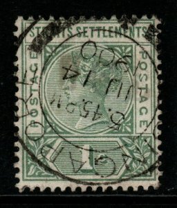 MALAYA STRAITS SETTLEMENTS SG95a 1892 1c GREEN WITH MALFORMED S USED