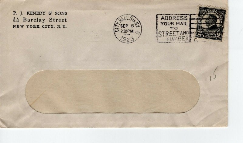 P J KENEDY & SONS, NEW YORK NY 1923    FDC7912