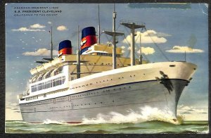 JAPAN SCOTT # 371 387 & 433 STAMPS S.S PRESIDENT CLEVELAND SHIP AIRMAIL POSTCARD