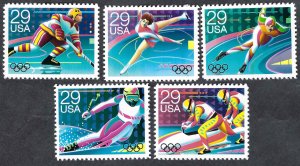 United States #2611-15 29¢ Winter Olympics (1992). Five singles. MNH