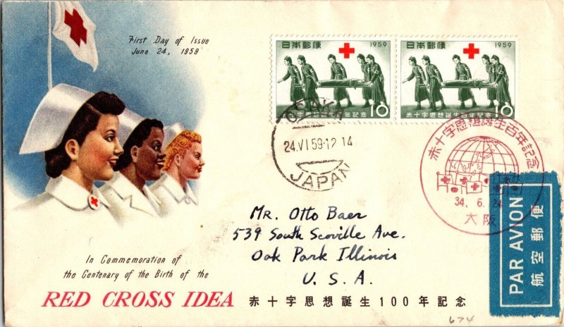 KAPPYS JAPAN 1959 SCOTT 674 FDC 100TH RED CROSS #20