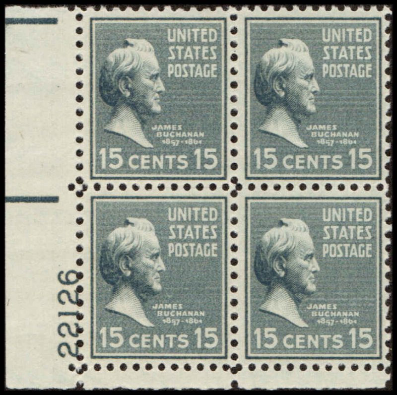US #820 BUCHANAN MNH LL PLATE BLOCK #22126