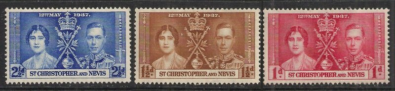 St Christopher & Nevis SC#76-78 Coronation of King George VI (1937) MH