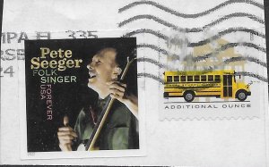 US #5708, 5741 used on piece.  Pete Seeger - imperf, School bus - coil.   Nice