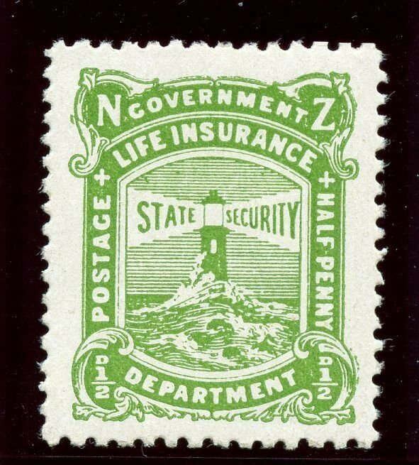 New Zealand 1913 KGV Life Insurance ½d green superb MNH. SG L24. Sc OY10.