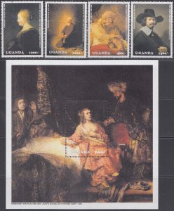 UGANDA Sc #1797-1800,02 MNH SET of 4 + S/S REMBRANDT PAINTINGS