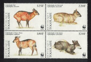 Togo WWF West African Duikers 4v in block 2*2 1996 MNH SC#1720 a-d MI#2456-2459