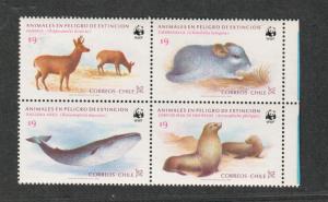 Chile Sc#682a M/NH/VF, WWF-Animals Block Of 4, Cv. $48